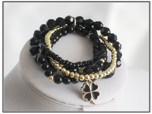 Bracelet élastique noir et doré